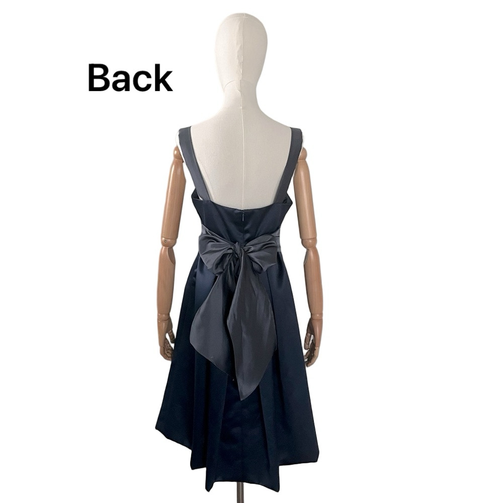 Vera Wang Maids Navy Bridesmaid Dress with Gray Bow and Jewel Detail Size 10 - Picture 5 of 12
